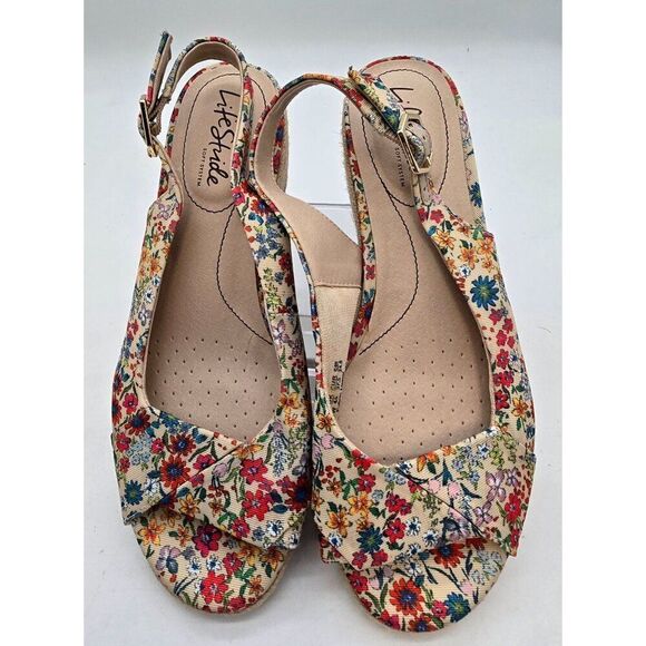 LifeStride Womens Floral Print Wedge Espadrille Sandals With Adjustable Straps & - Picture 1 of 8
